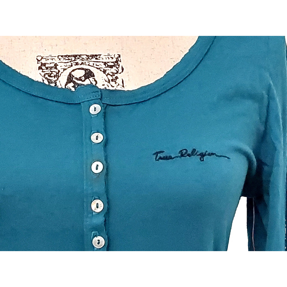 True Religion Brand Long Sleeve Signature Logo Cotton Henley Shirt Medium $78 - Picture 9 of 16
